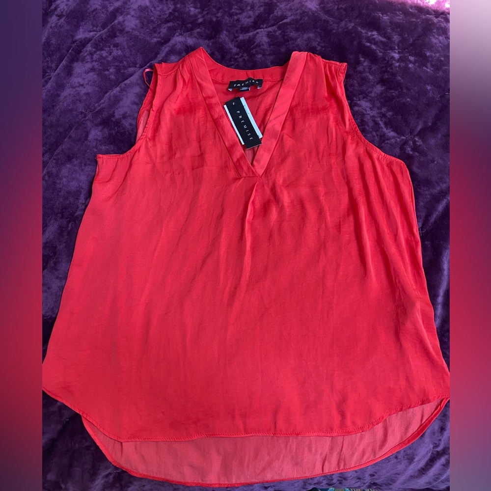 NWT Premise XS red silky tank top blouse